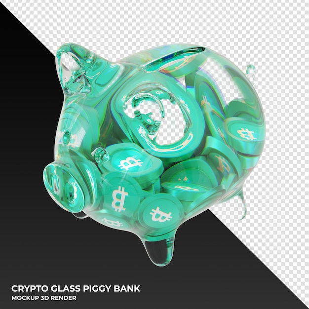 Cofrinho bitcoin cash bch glass com ilustração 3d de moedas criptográficas