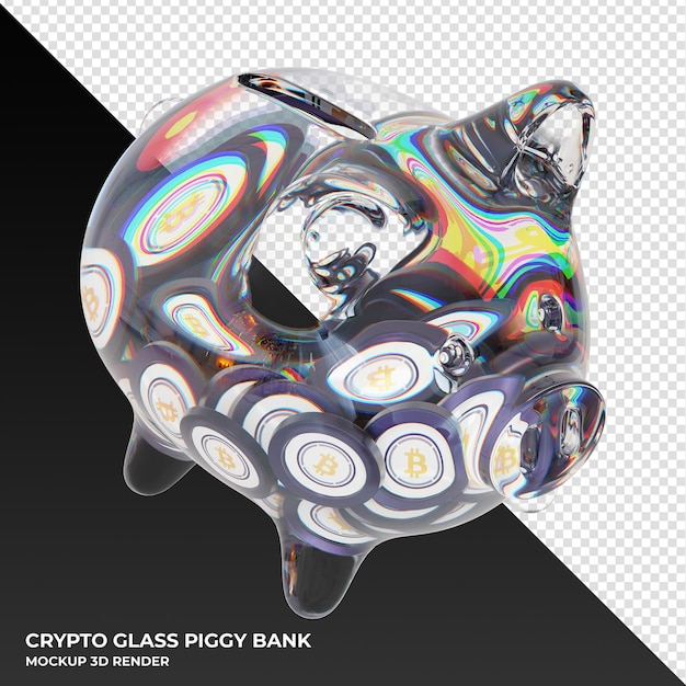 Cofrinho de vidro bitcoin wbtc embrulhado com ilustração 3d de moedas criptográficas