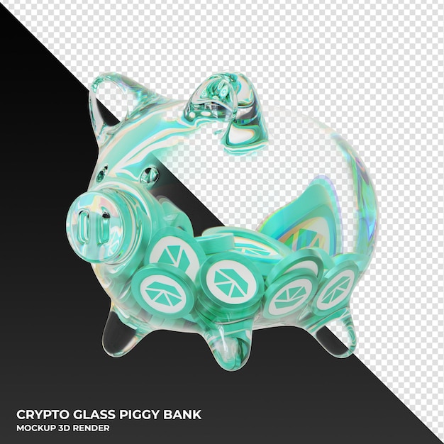 Cofrinho de vidro kyber network crystal v2 knc com ilustração 3d de moedas criptográficas