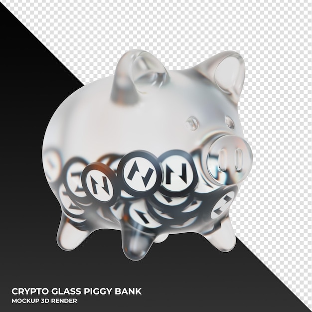 Cofrinho de vidro nervos network ckb com ilustração 3d de moedas criptográficas