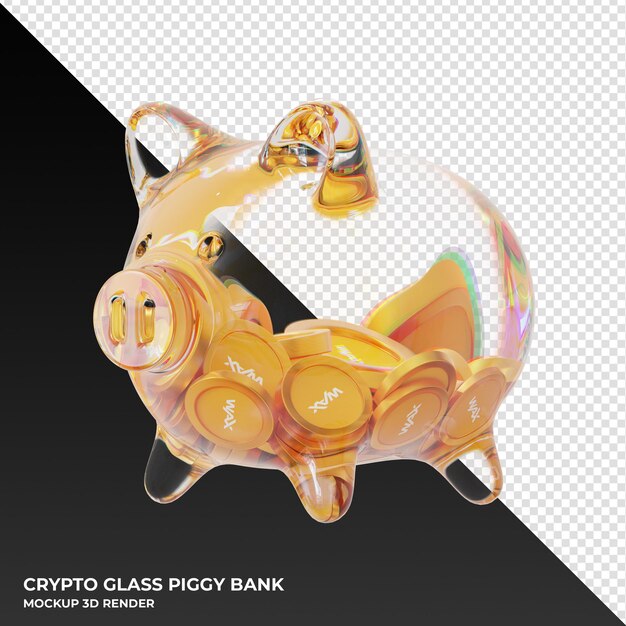 Cofrinho de vidro wax waxp com ilustração 3d de moedas criptográficas