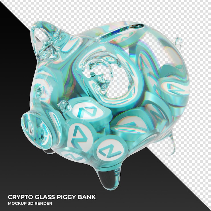 PSD cofrinho zilliqa zil glass com ilustração 3d de moedas criptográficas