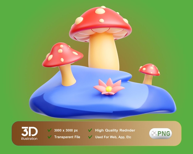Cogumelos 3D Ilustração 3D Viagens