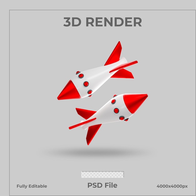 PSD cohete 3d realista volando por encima