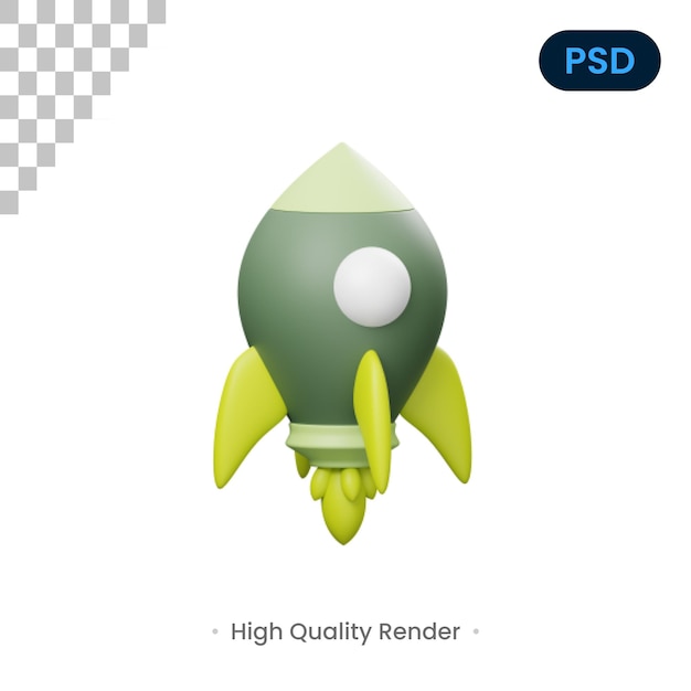 Cohete 3d render ilustración premium psd