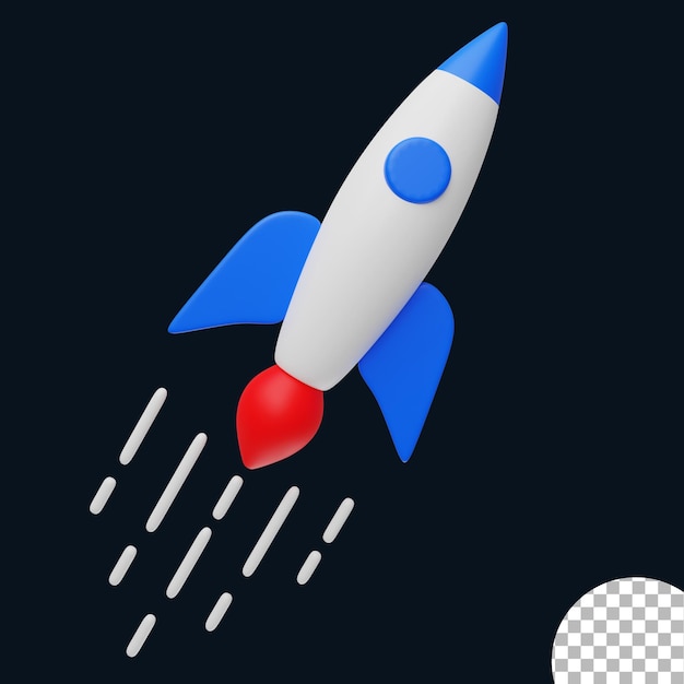 Cohete 3D volando hacia la ilustración del icono espacial y renderizado 3D