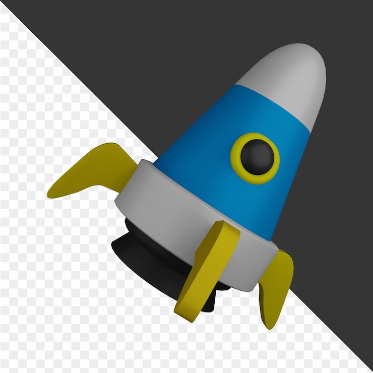 PSD un cohete con un cuerpo azul y amarillo y una franja azul y gris