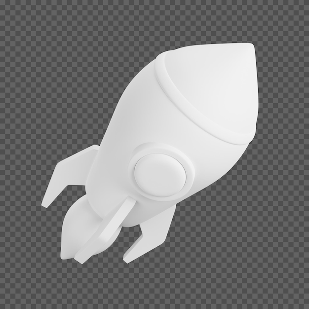 Cohete de dibujos animados en 3D sobre un fondo transparente