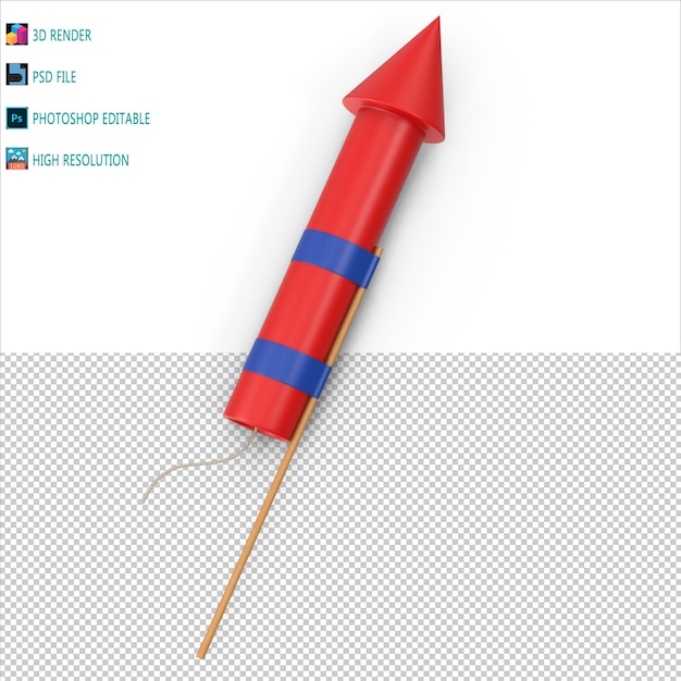 Cohete de fuegos artificiales 3D Render PSD