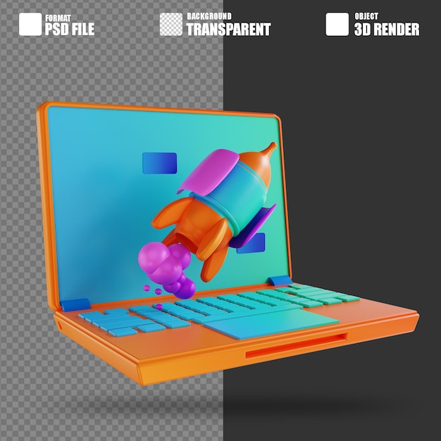 Cohete de ilustración 3D y portátil