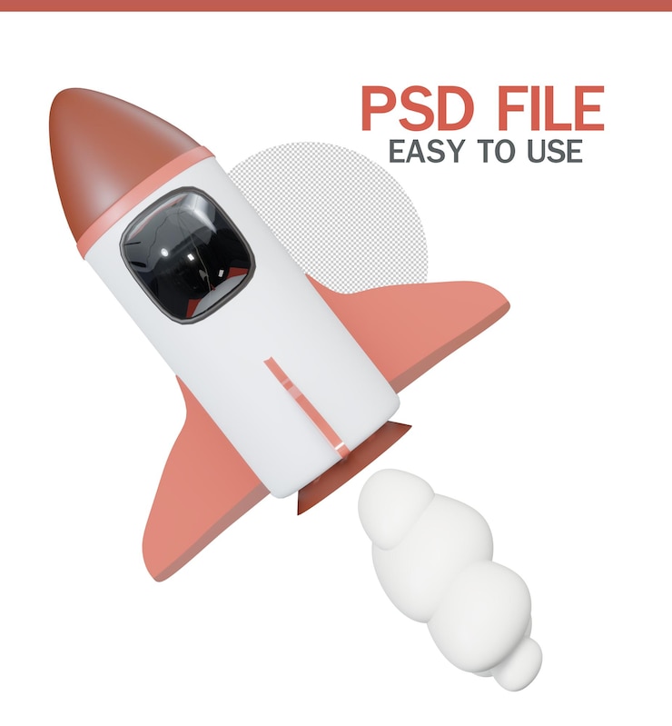 PSD cohete nave espacial despegue renderizado 3d