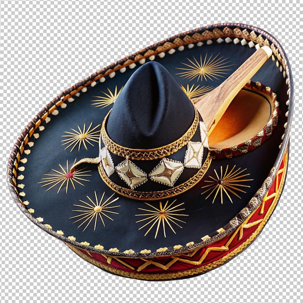 PSD coiffure mexicaine sombrero mariachi chapeau de musicien sur fond transparent