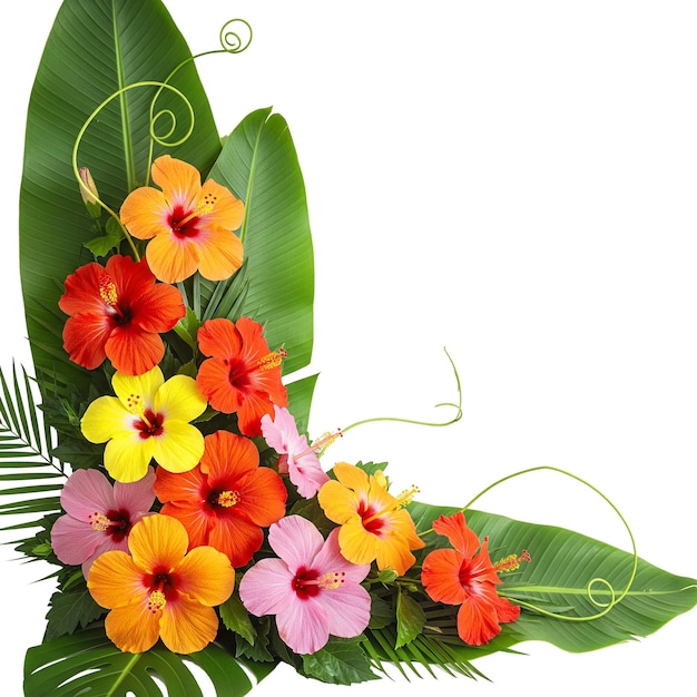 Un coin floral tropical vibrant avec des fleurs d'hibiscus
