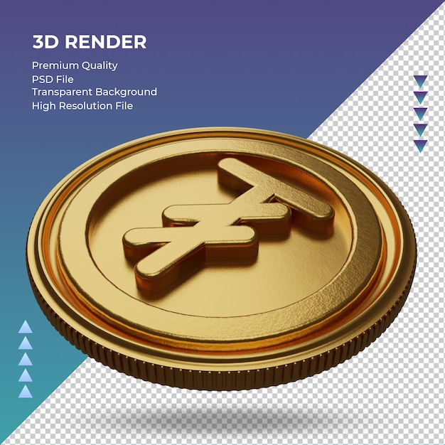Coin Mongolie Tugrik monnaie symbole or rendu 3d vue de droite