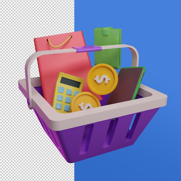 Coin Wallet Smartphone en carrito de compras Tienda en línea Ilustración 3D