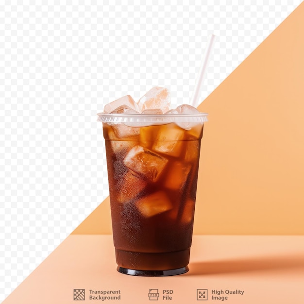 Cola com palha em modelo de copo em fundo transparente com caminho de recorte