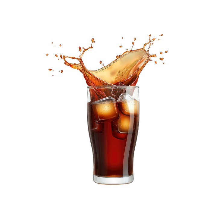 PSD cola refrescante com cubos de gelo e spray