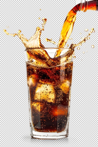 Cola salpicada em copo com cubos de gelo png