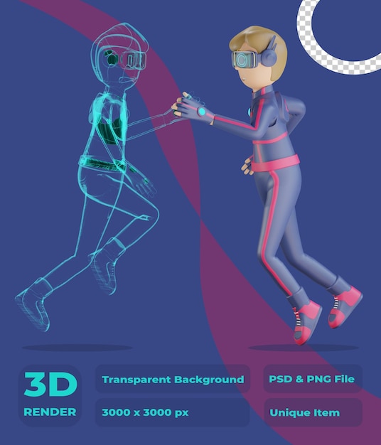 Colaboración virtual de metaverso de personajes 3d