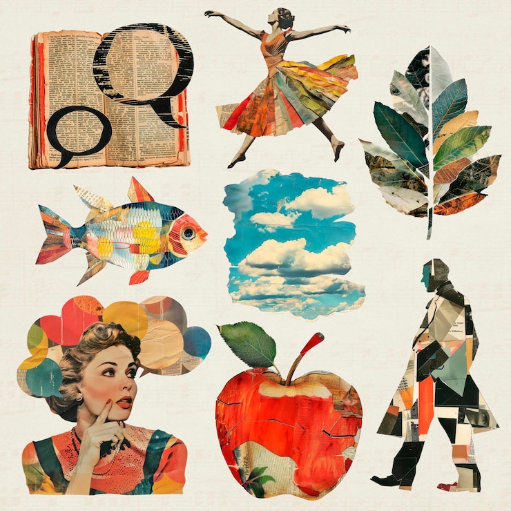 PSD colagem vintage com diversos elementos de design