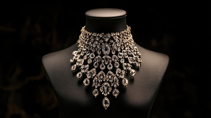 PSD colar de diamantes brilhantes em um manequim preto
