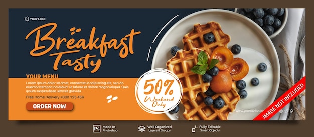 Colazione cibo dessert gustoso menu ristorante social media post facebook cover banner template