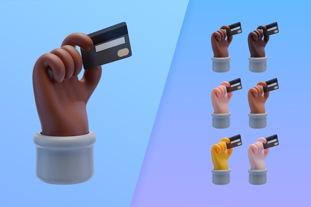 PSD coleção 3d com as mãos segurando um cartão de crédito