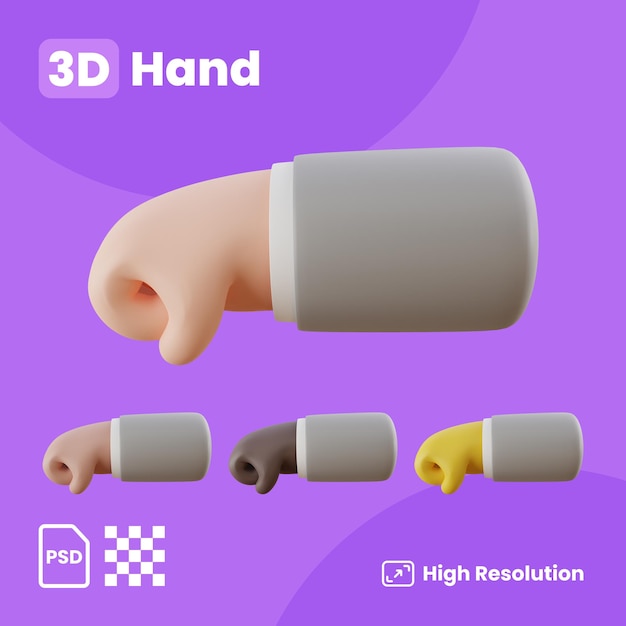 Coleção 3D com mãos mostrando soco esquerdo