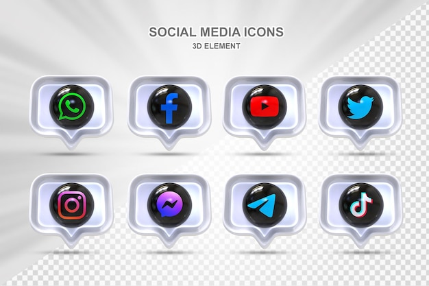 Coleção 3d logotipos de ícones de mídia social em círculo de estilo moderno facebook instagram ícone de rede