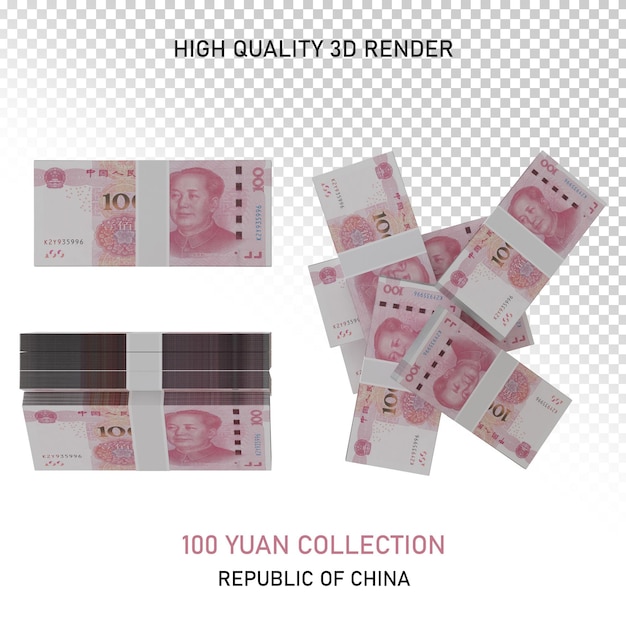 PSD coleção de 100 yuan, renderização 3d de alta qualidade, png