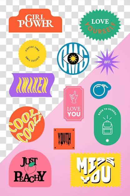 Coleção de adesivos de palavras retrô png