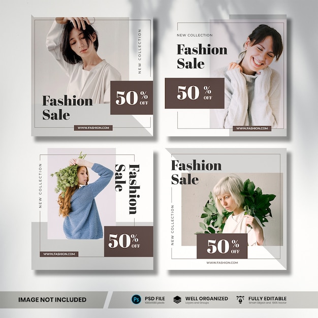 Coleção de banner de mídia social de venda de moda