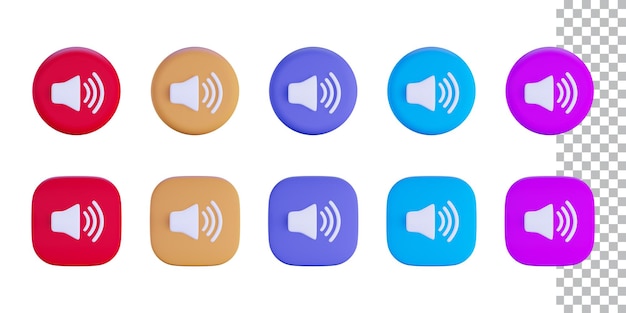 PSD coleção de botão de ícone de volume de alto-falante de renderização 3d