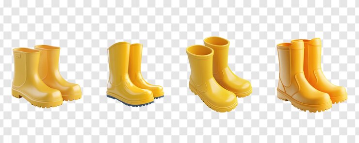 PSD coleção de botas de borracha amarelas ícone 3d desenho animado minimalista isolado em fundo transparente