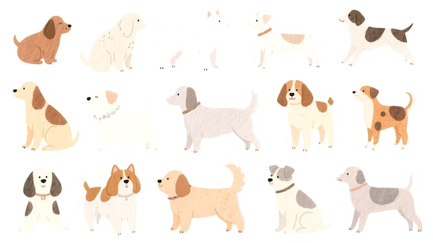 Coleção de cães de desenho animado adoráveis e brincalhões