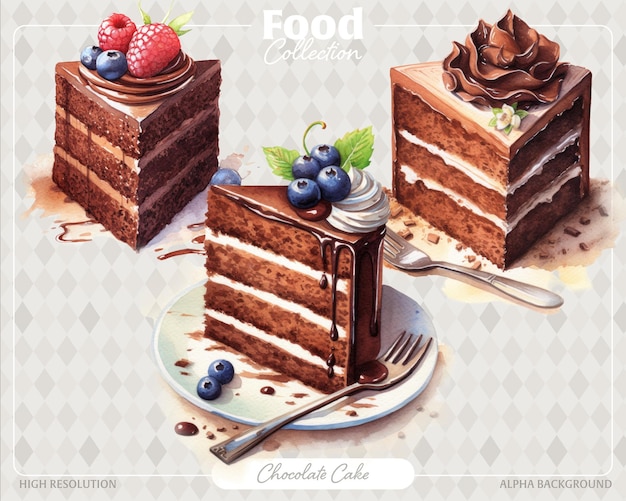 PSD coleção de comida de ilustração de bolo de chocolate