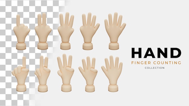 PSD coleção de contagem de dedos de mão 3d totalmente editável imagem renderizada estilo 3d claymation