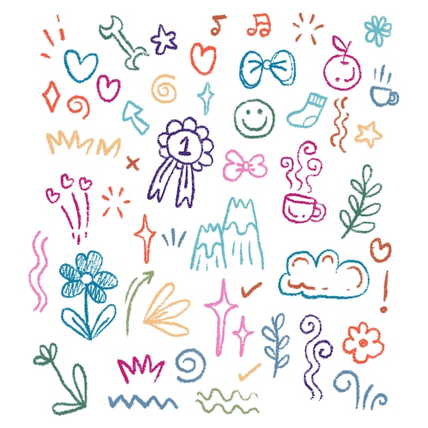 Coleção de doodles e rabiscos coloridos desenhados à mão