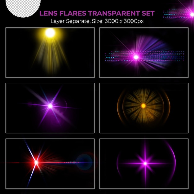 Coleção de efeitos de luzes de reflexo de lente colorida realista