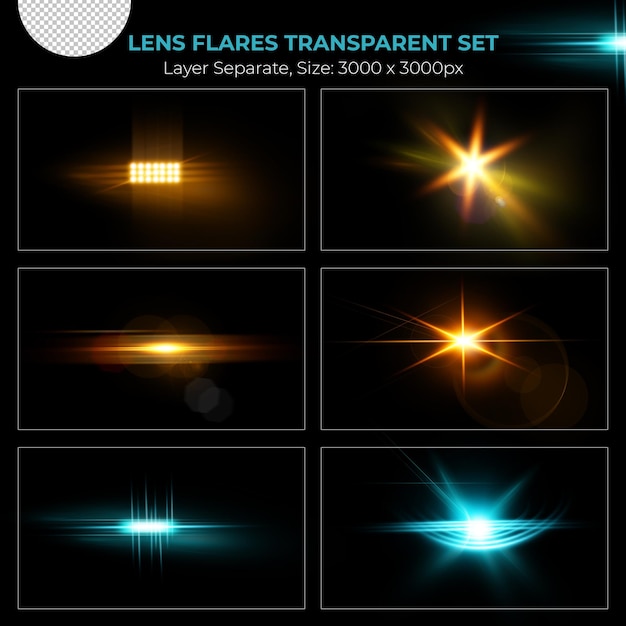 PSD coleção de efeitos de luzes de reflexo de lente realista