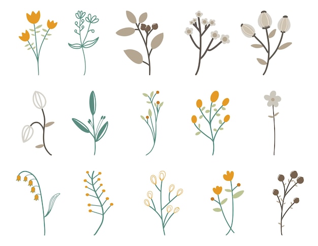 Coleção de elementos de flores PSD modelo cores editáveis