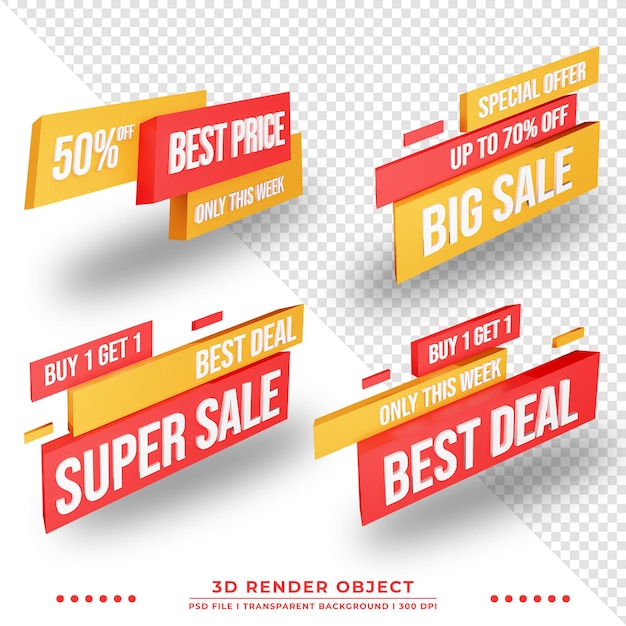 Coleção de etiquetas de banner de promoção de venda 3D