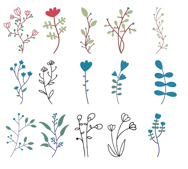 Coleção de flores conjunto elemento PSD modelo cores editáveis