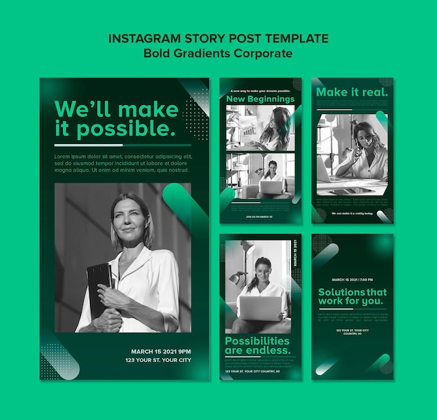 PSD coleção de histórias de instagram gradiente para carreira corporativa