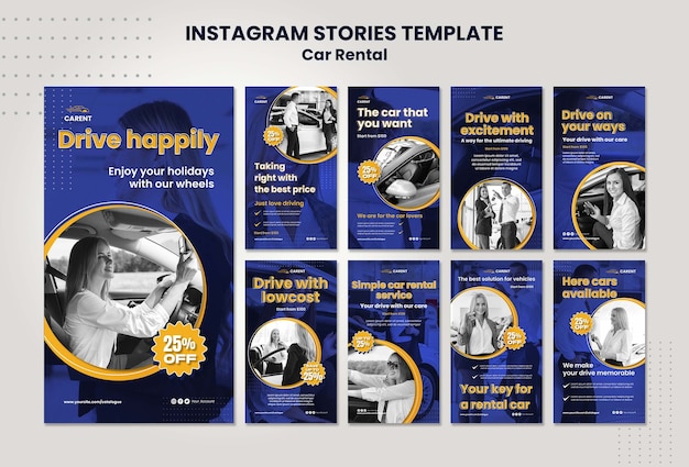 Coleção de histórias do instagram de aluguel de carros