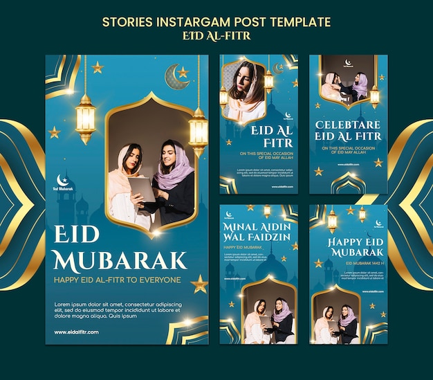 PSD coleção de histórias do instagram de celebração de eid-al fitr