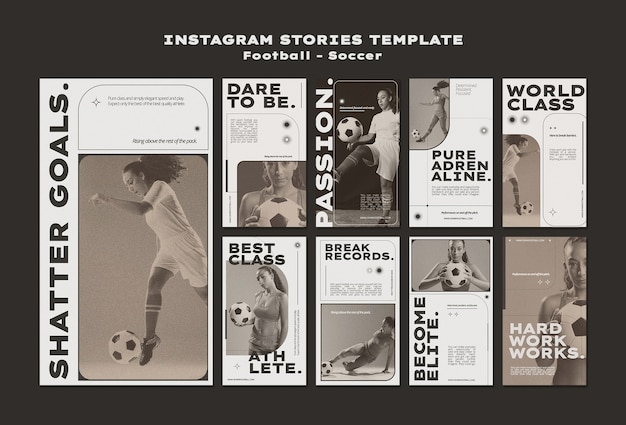 PSD coleção de histórias do instagram de jogo de futebol