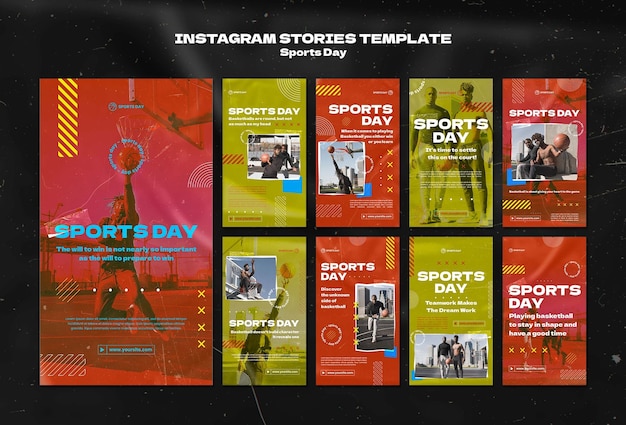 PSD coleção de histórias do instagram do dia esportivo