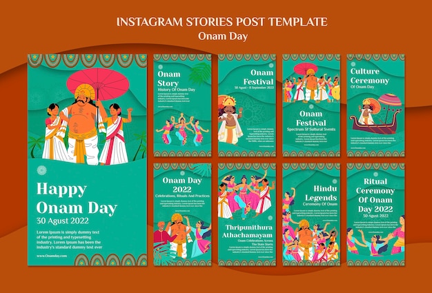 Coleção de histórias do instagram Onam com pessoas dançando