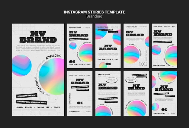 PSD coleção de histórias do instagram para a marca da empresa com formato de círculo colorido